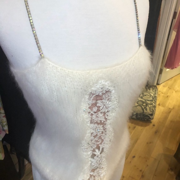 White angora rabbit tank top and cardigan. - Picture 6 of 7